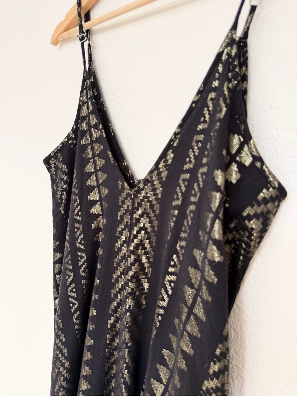 ELAN black metallic gold boho print strappy maxi resort sun dress / size M - Picture 4 of 11